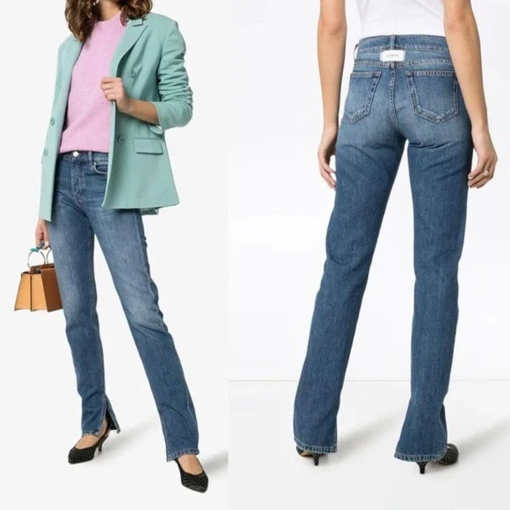 NWOT GANNI Sheldon Slit Hem Straight Leg Jeans Size 25